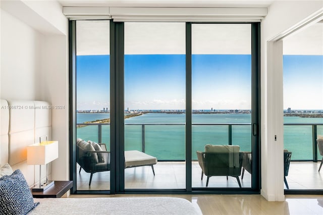 bedroom with a water view