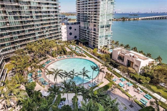 aerial view with a water view