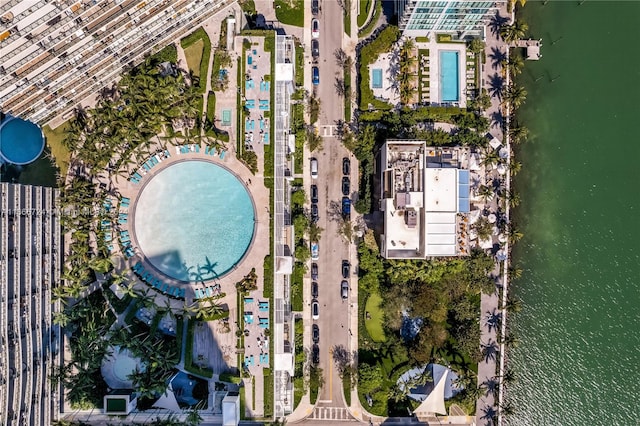 bird's eye view featuring a water view