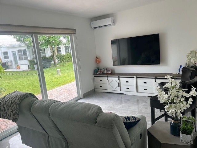 living room with a wall mounted air conditioner