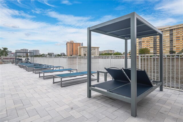 view of patio / terrace with a water view