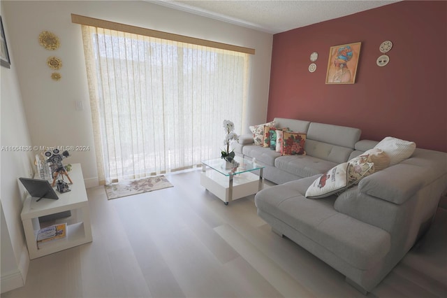 living room featuring a textured ceiling