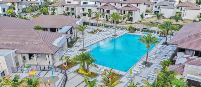 view of swimming pool featuring a patio area