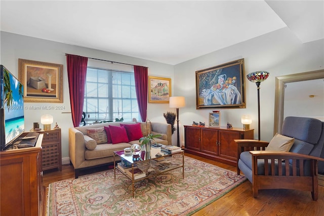 living room with hardwood / wood-style flooring