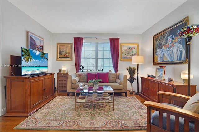 living room with light hardwood / wood-style floors