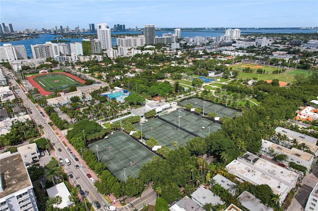 aerial view featuring a water view