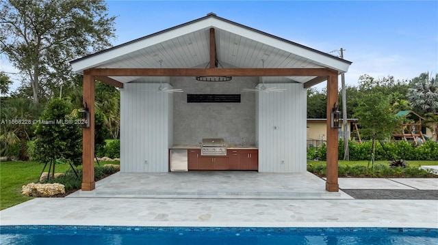 view of patio featuring a grill