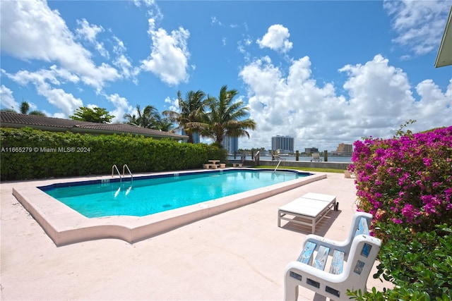 view of swimming pool with a patio area