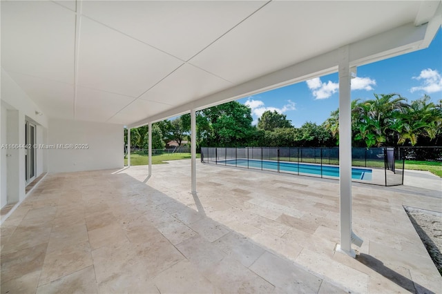 view of pool featuring a fenced in pool, a patio, and fence