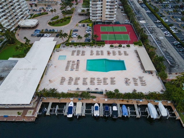 drone / aerial view featuring a water view