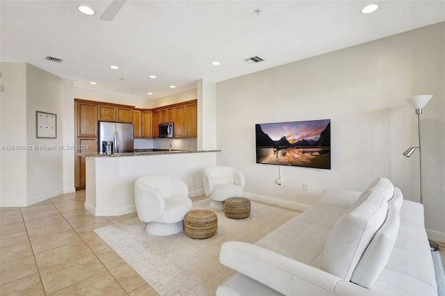 view of tiled living room