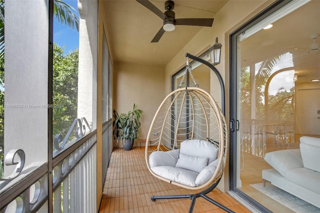 balcony with ceiling fan