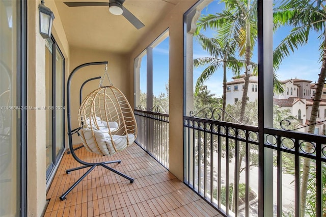 balcony with ceiling fan