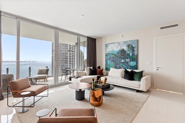 300 Biscayne Blvd Way Unit 3403, Miami, FL 33131 - living area featuring a wall of windows and tile patterned floors