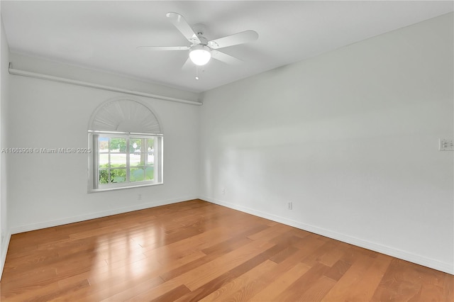 empty room with ceiling fan and light hardwood / wood-style floors