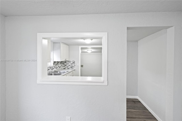 interior space with sink and dark hardwood / wood-style flooring