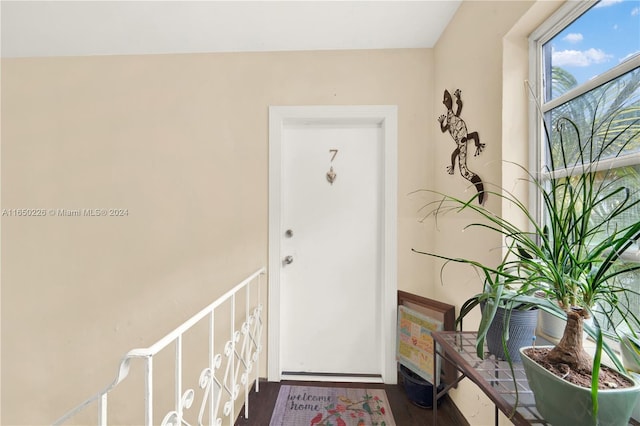 entryway with wood-type flooring