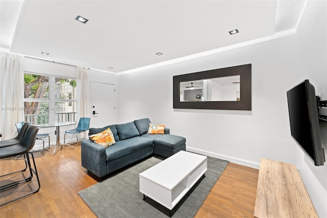 living room with hardwood / wood-style flooring