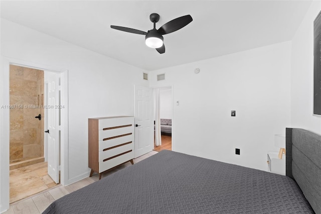 unfurnished bedroom featuring light hardwood / wood-style floors and ceiling fan