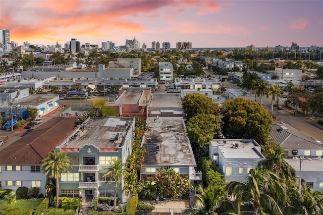 view of aerial view at dusk