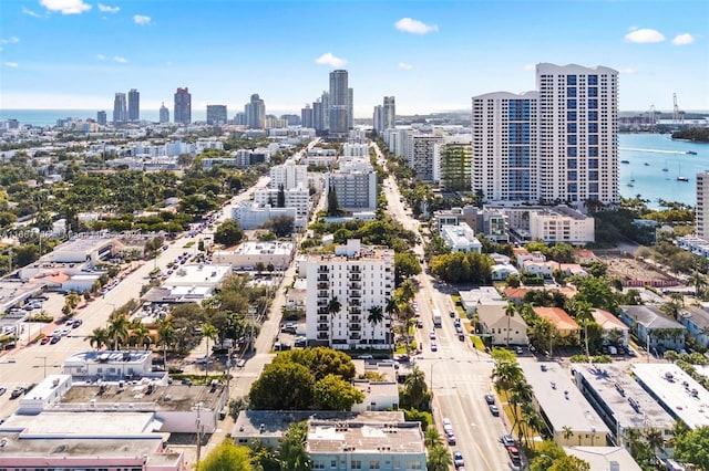 drone / aerial view featuring a water view