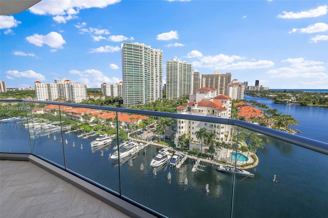 balcony featuring a water view