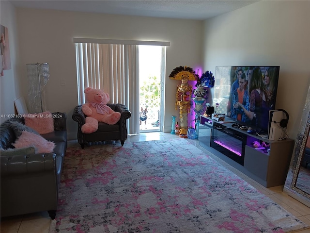 living room featuring light tile patterned floors