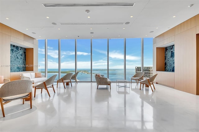 lobby featuring a water view