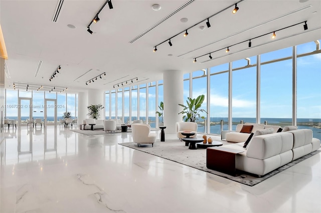 lobby featuring a water view