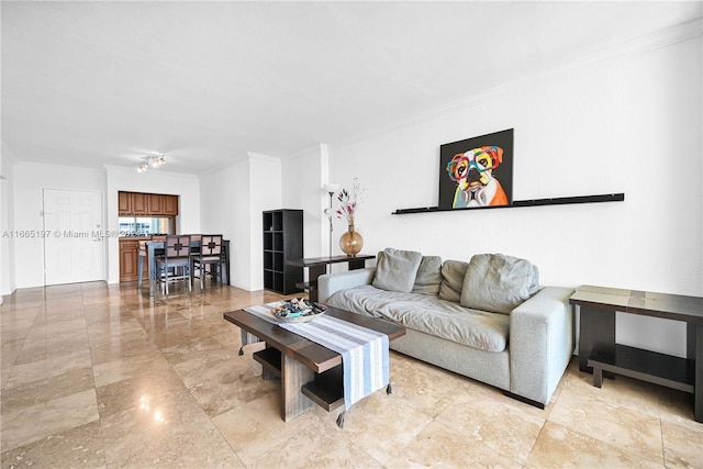 living room with crown molding