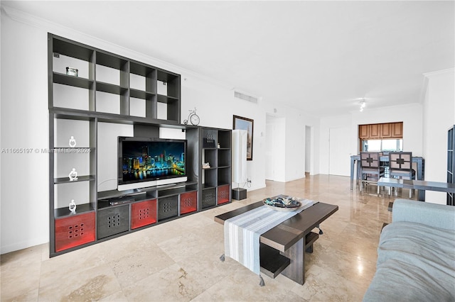 living room featuring ornamental molding