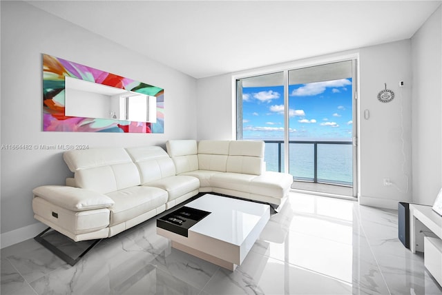 living room with a water view