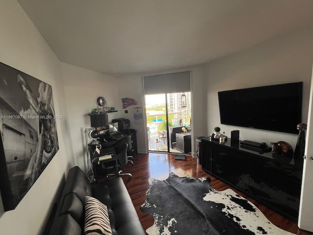 living room featuring dark hardwood / wood-style flooring