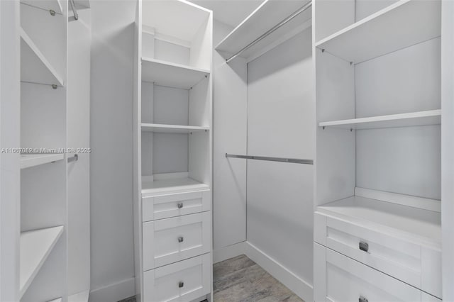 spacious closet featuring light hardwood / wood-style flooring