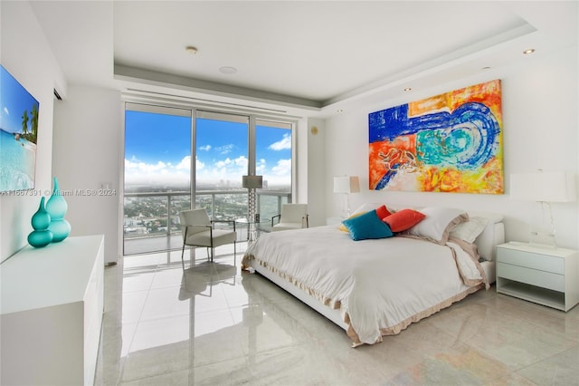 bedroom featuring a raised ceiling