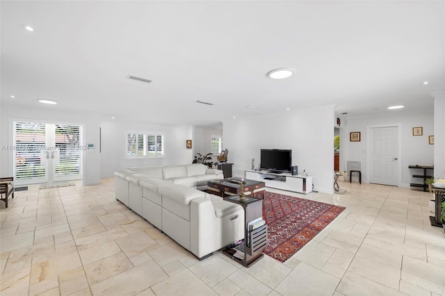 living room featuring french doors