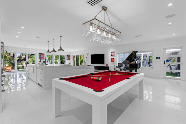 rec room with billiards and light tile patterned floors