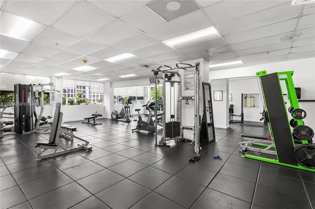 gym with a drop ceiling