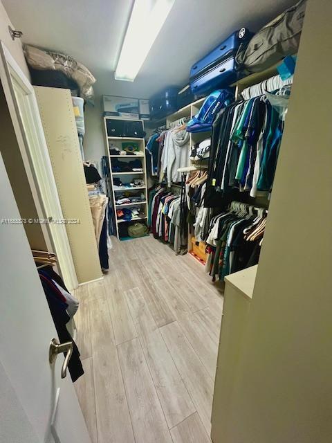 spacious closet featuring light hardwood / wood-style flooring