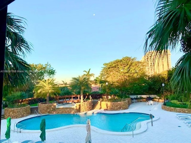 view of swimming pool featuring a patio