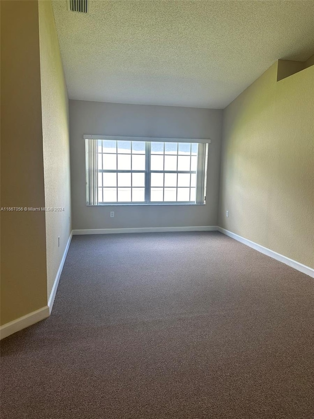 carpeted spare room with a textured ceiling