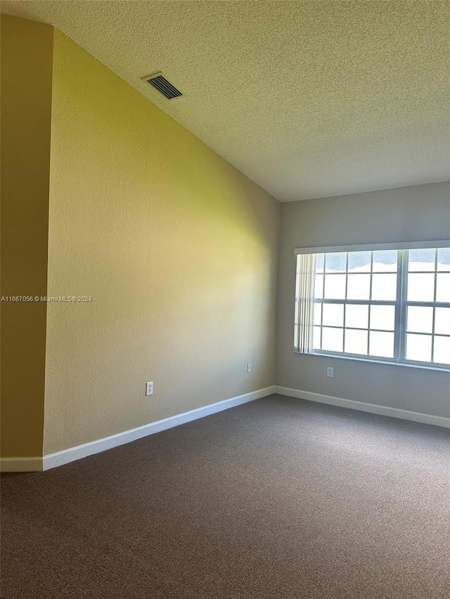 carpeted empty room featuring a textured ceiling