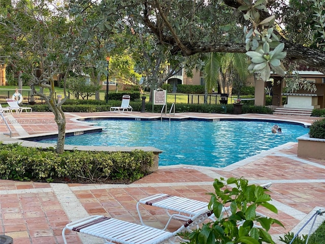 view of swimming pool with a patio