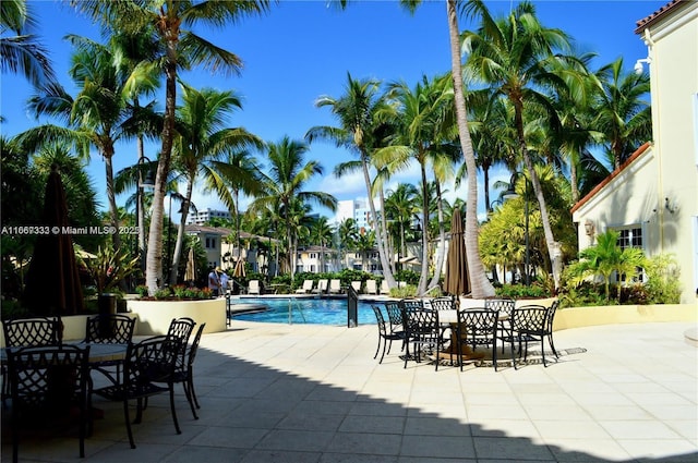 view of swimming pool with a patio