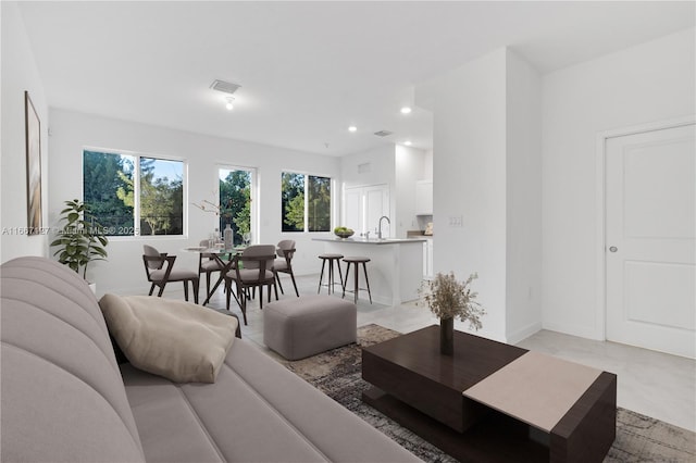 living room with sink