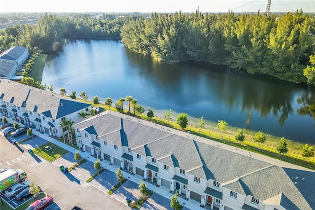 bird's eye view featuring a water view