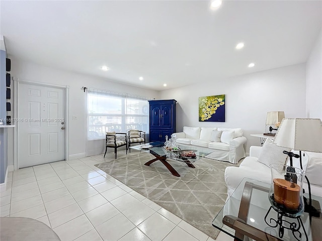 living room featuring light tile patterned floors