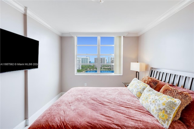 bedroom with ornamental molding