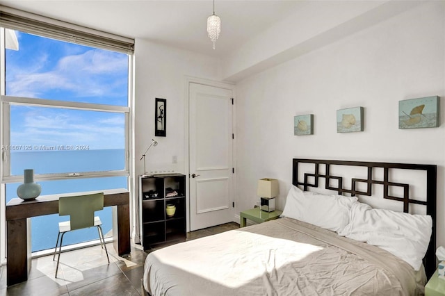 bedroom with a water view