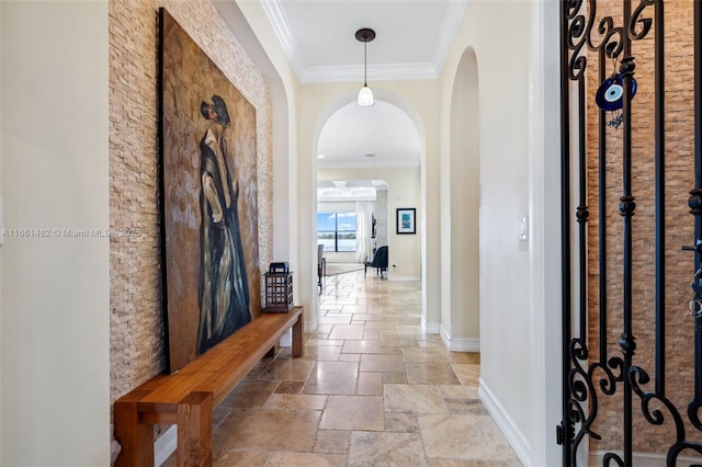 corridor with crown molding
